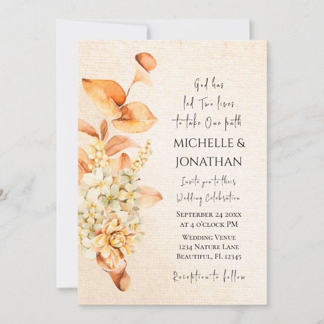 Invitación Naranja quemado Cream Floral Cristiano Boda (Anverso)