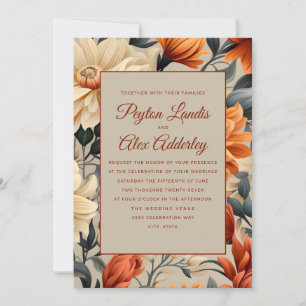 Invitación Naranja quemado Crema de óxido Boda floral otoño
