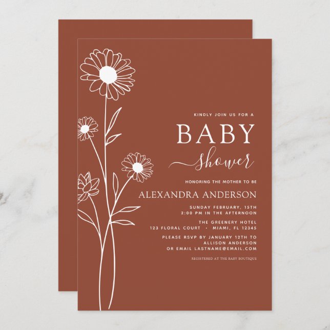 Invitación Naranja quemado de Baby Shower Terracotta (Anverso / Reverso)