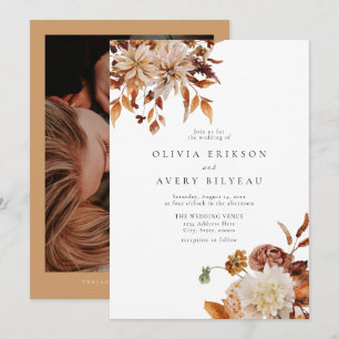 Invitación Naranja Quemado de Boho Boda de fotografía floral 