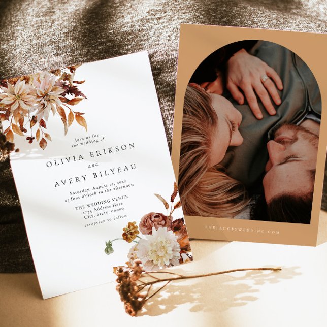 Invitación Naranja Quemado de Boho Boda de fotografía floral  (Subido por el creador)