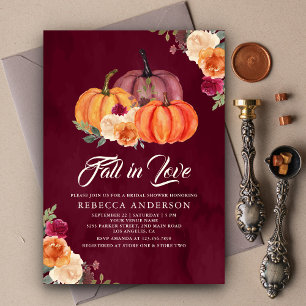 Invitación Naranja quemado de Borgoña Calabaza Floral Ducha d