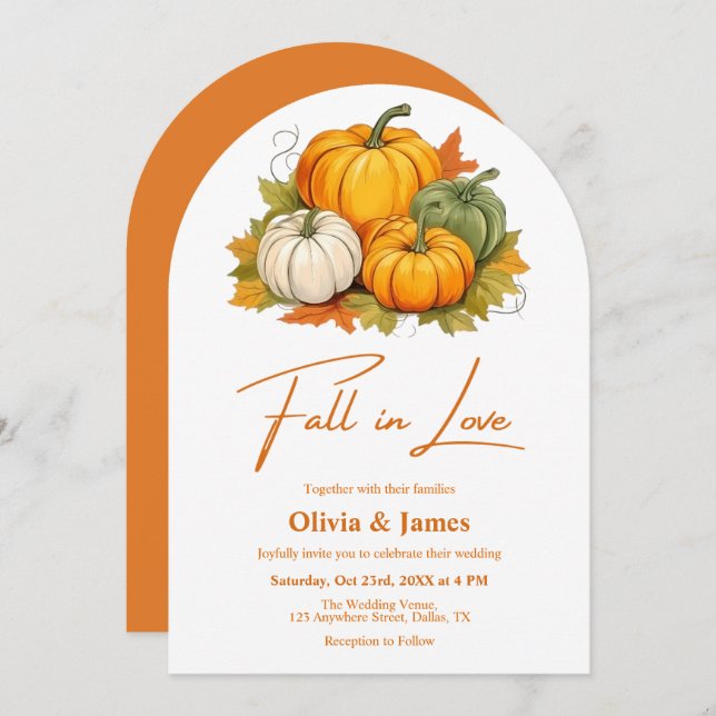 Invitación Naranja quemado de calabaza rusa se enamora Boda (Anverso / Reverso)