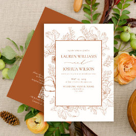 Invitación Naranja Quemado de código QR Boda de arte de línea