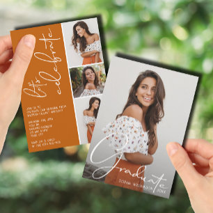 Invitación naranja quemado de graduación de Collage de fotos