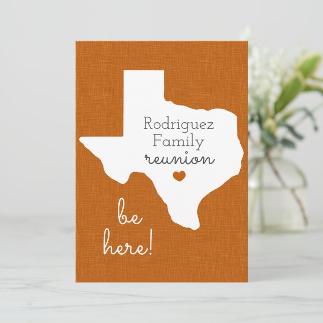 Invitación Naranja quemado de la Reunión Familiar de Texas (Anverso de pie)