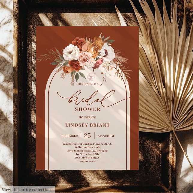 Invitación Naranja quemado de moda Pampas Ducha de novias Boh (Chic Burnt Orange Pampas Grass Boho Bridal Shower)