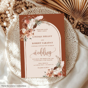 Invitación Naranja Quemado de moda Pampas Invitado a bodas de