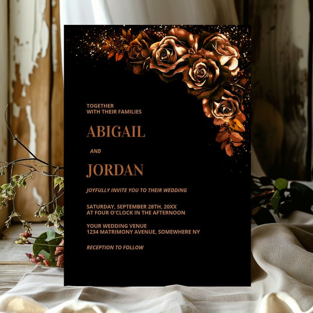 Invitación Naranja quemado de Moody Boda Floral (Subido por el creador)