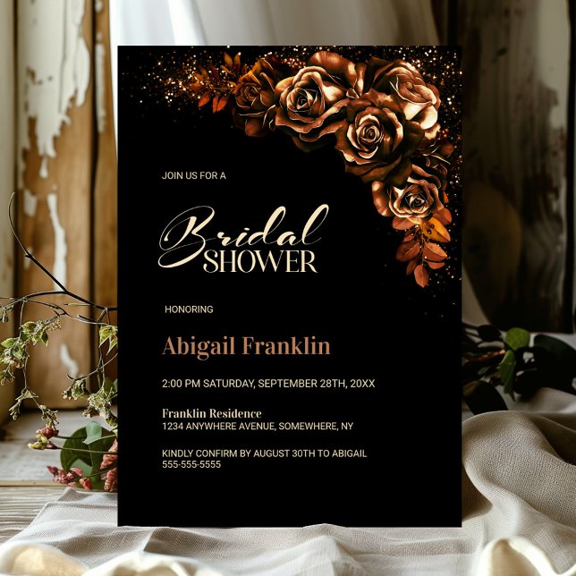 Invitación Naranja quemado de Moody Floral Bridal Shower (Subido por el creador)