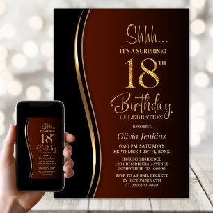 Invitación Naranja quemado de oro negro sorprende 18 años