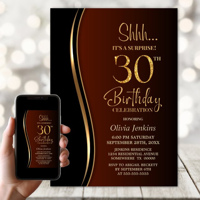 Invitación Naranja quemado de oro negro sorprende 30 años (Subido por el creador)