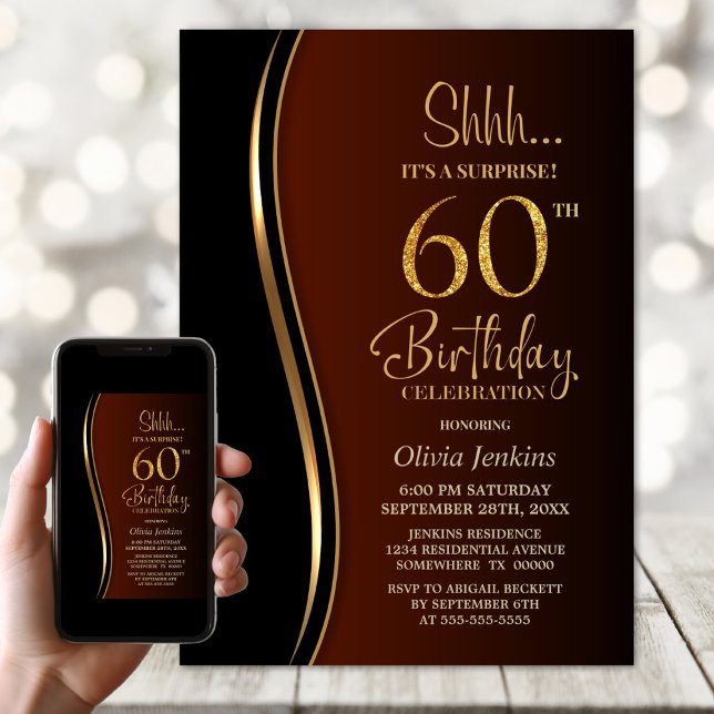 Invitación Naranja quemado de oro negro sorprende 60 años (Subido por el creador)