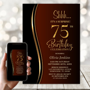 Invitación Naranja quemado de oro negro sorprende 75 años