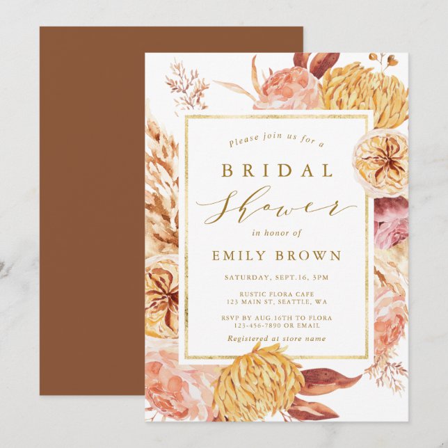 Invitación Naranja quemado de oro Terracotta Flower Bridal Sh (Anverso / Reverso)