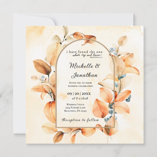 Invitación Naranja quemado de otoño en un Boda cristiano (Anverso)