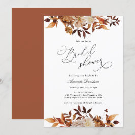 Invitación Naranja quemado de otoño Floral Boho Bridal Shower