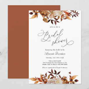 Invitación Naranja quemado de otoño Floral Boho Bridal Shower
