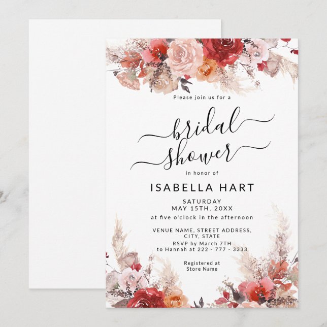 Invitación Naranja Quemado de óxido Boho Terracotta Bridal Sh (Anverso / Reverso)