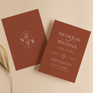 Invitación Naranja Quemado de Terracota Boda Boho Minimalista