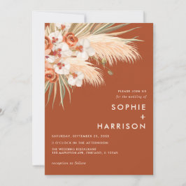 Invitación Naranja Quemado de Terracota Boho Pampas Boda de G
