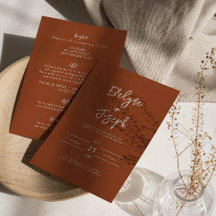 Invitación Naranja Quemado De Terracota Boho Todo En Un Boda