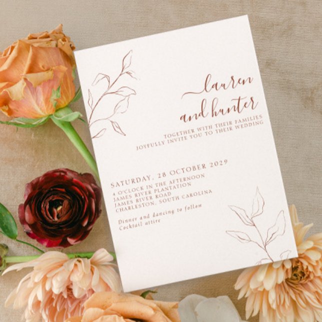 Invitación Naranja Quemado de Terracota Guión Boda botánico (Subido por el creador)