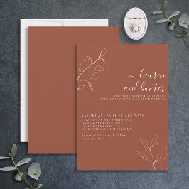 Invitación Naranja Quemado de Terracota Guión Boda botánico I