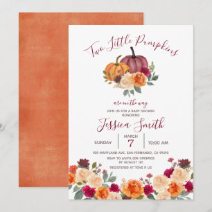Invitación Naranja quemado dos pequeñas calabazas Baby Shower