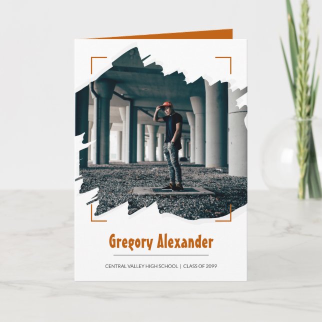 Invitación Naranja quemado Edgy Resumen Foto de pincel (Anverso)