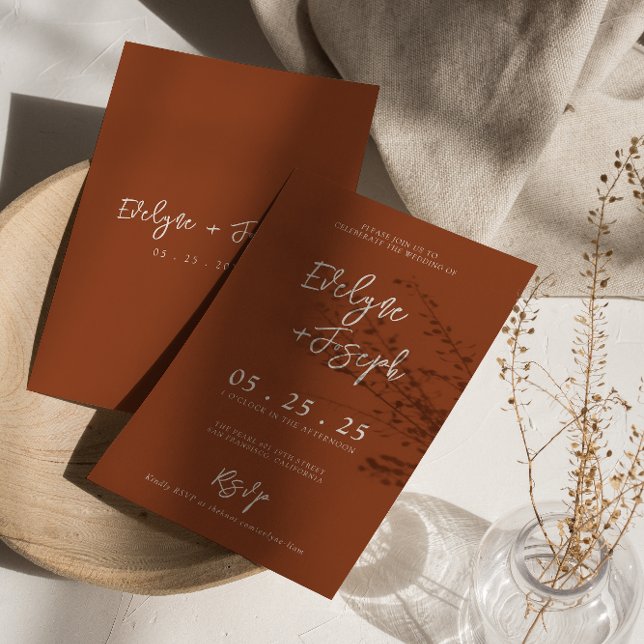 Invitación Naranja Quemado Elegante Boho Boda Rsvp (Subido por el creador)
