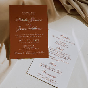 Invitación Naranja Quemado Elegante Terracota Todo en Uno Bod