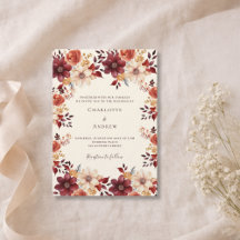 Naranja quemado en Borgoña cae florido boda de luj