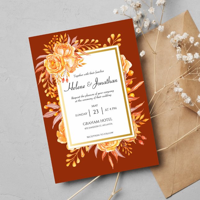 Invitación Naranja quemado en Terracota Boda elegante rústico (Terracotta Burnt Orange Elegant Rustic Wedding Invitation)