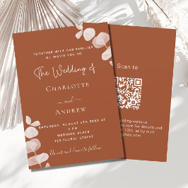 Invitación Naranja quemado eucalipto Código QR boda de lujo