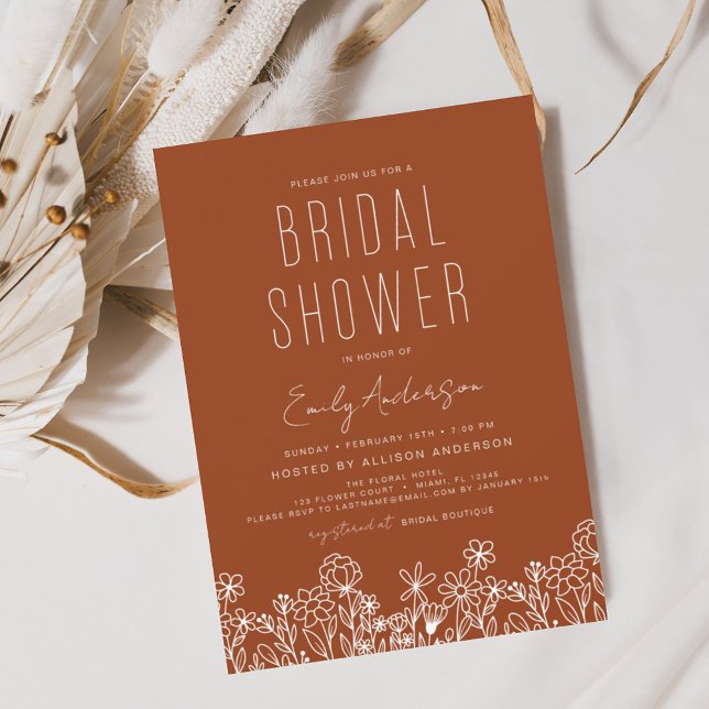 Invitación Naranja quemado Flor silvestre ducha de novia eleg (Subido por el creador)