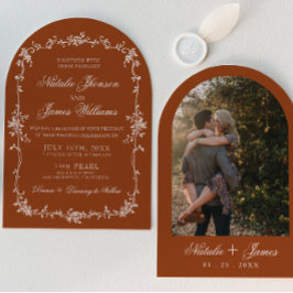 Invitación Naranja Quemado Floral Boho Terracota Arco Boda