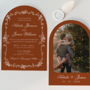 Invitación Naranja Quemado Floral Boho Terracota Arco Boda