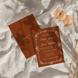 Invitación Naranja Quemado Floral Boho Terracota Boda Elegant
