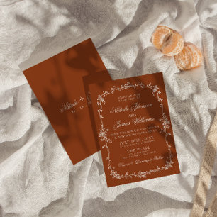 Invitación Naranja Quemado Floral Boho Terracota Boda Elegant