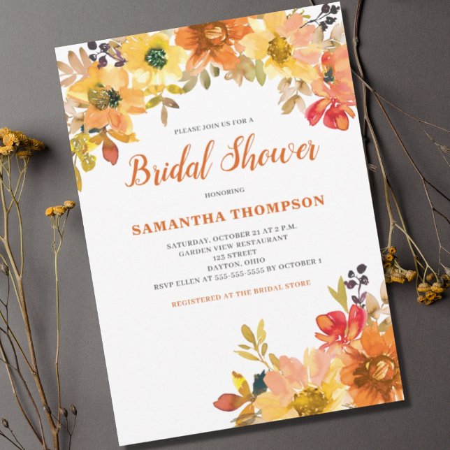 Invitación Naranja quemado Floral Bridal Shower (Subido por el creador)