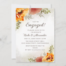 Invitación Naranja quemado Floral Caída Otoño Compromiso Boda