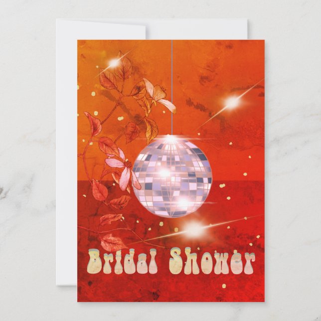 Invitación Naranja quemado Floral Disco Ball Bridal Shower (Reverso)