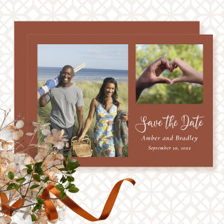 Invitación Naranja quemado Foto mínima Código QR Guardar fech