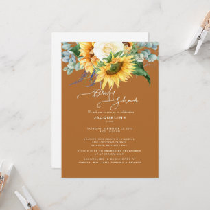 Invitación Naranja quemado girasol Eucalyptus Bridal Shower