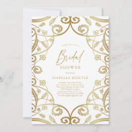 Invitación Naranja quemado Gold Floral Lace Bridal Shower