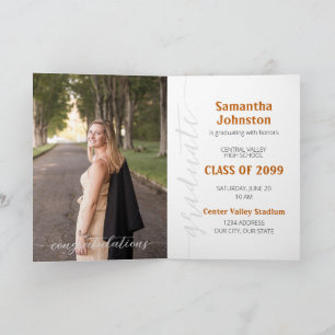 Invitación Naranja quemado Graduado Script Moderno Foto