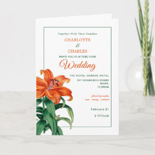 Invitación Naranja quemado Lilies Boda floral elegante
