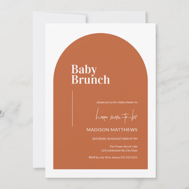 Invitación Naranja quemado Minimal Arch Baby Brunch Baby Show (Anverso)