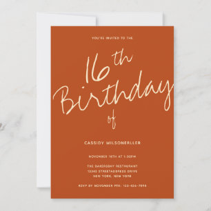 Invitación Naranja quemado minimalista 16 cumpleaños